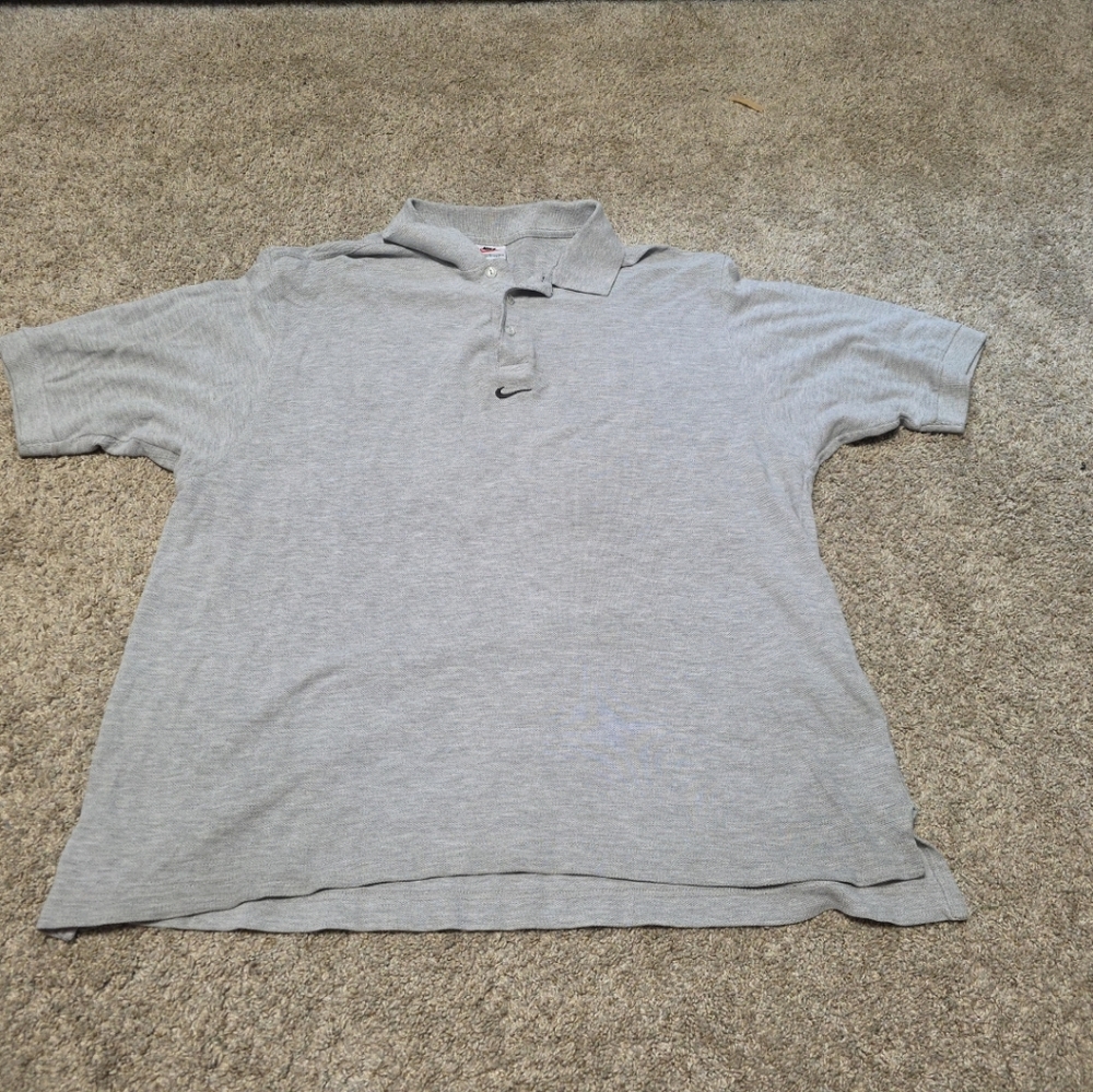 Vintage Nike Mens 90s Polo Shirt Large Gray 1990s White Tag Embroidered Logo